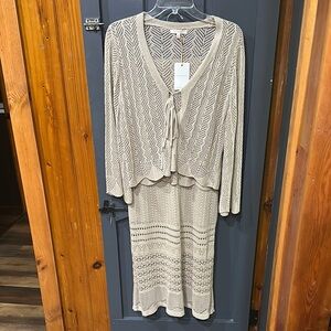 Beige Knit Cardigan and Maxi Skirt Set